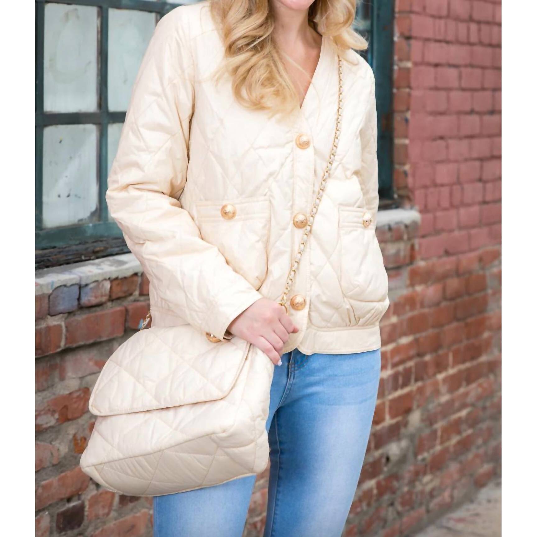 New Joh Johya Puffer Jacket & Matching Crossbody Bag Set In Beige